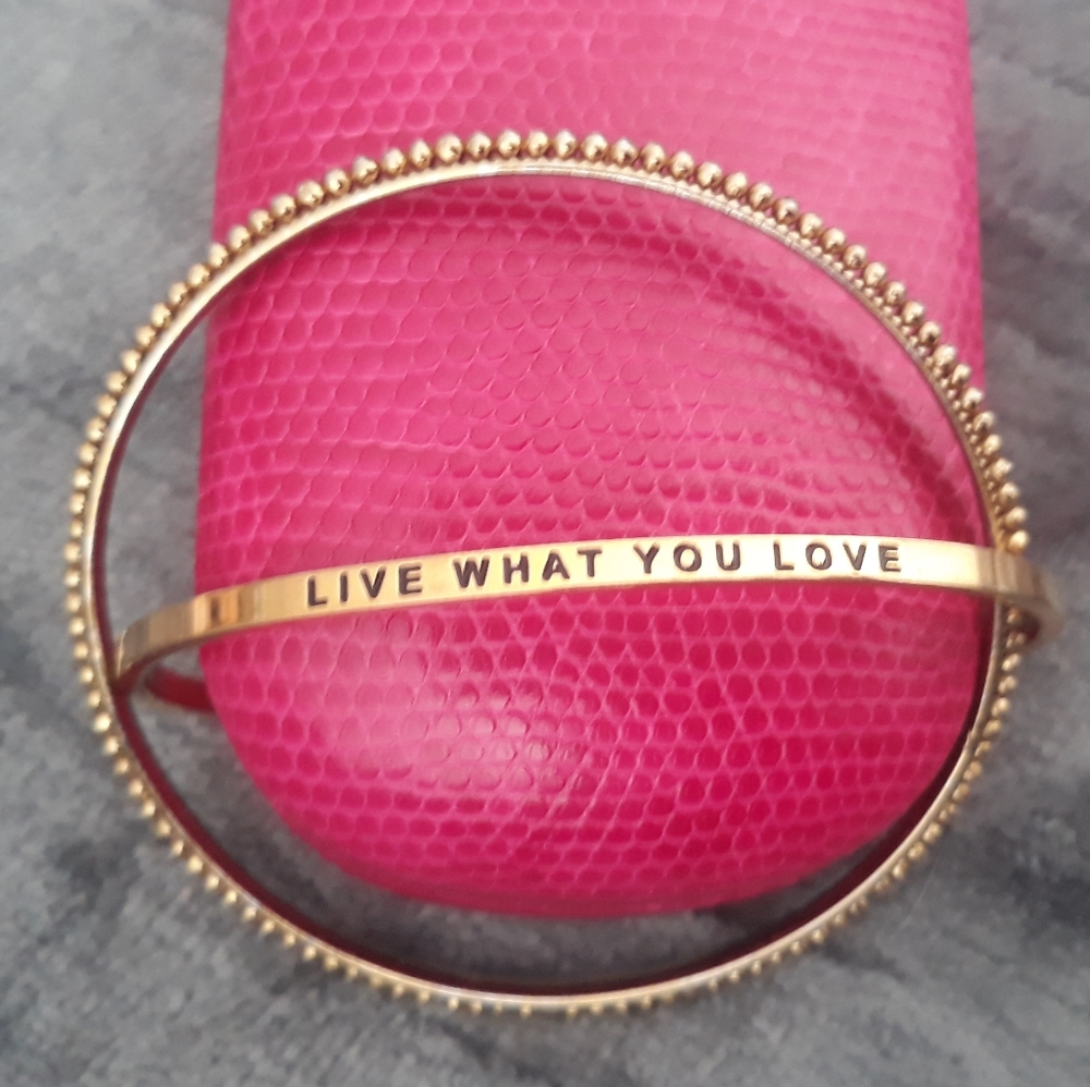 Mantraband Cuff Bracelet Live What You Love + One Beaded Gold Tone Bangle - Picture 8 of 12